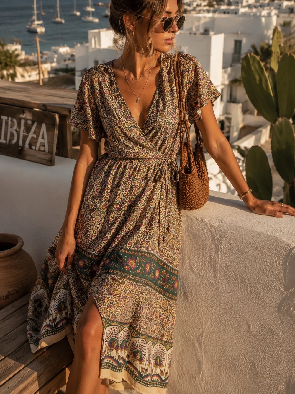 DIXIE Vintage Floral Boho Wrap Maxi Dress Size S 100% Viscose